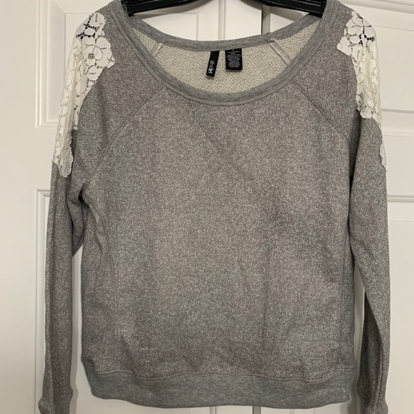 Gray Lace Crewneck Sweater - Picture 2 of 5